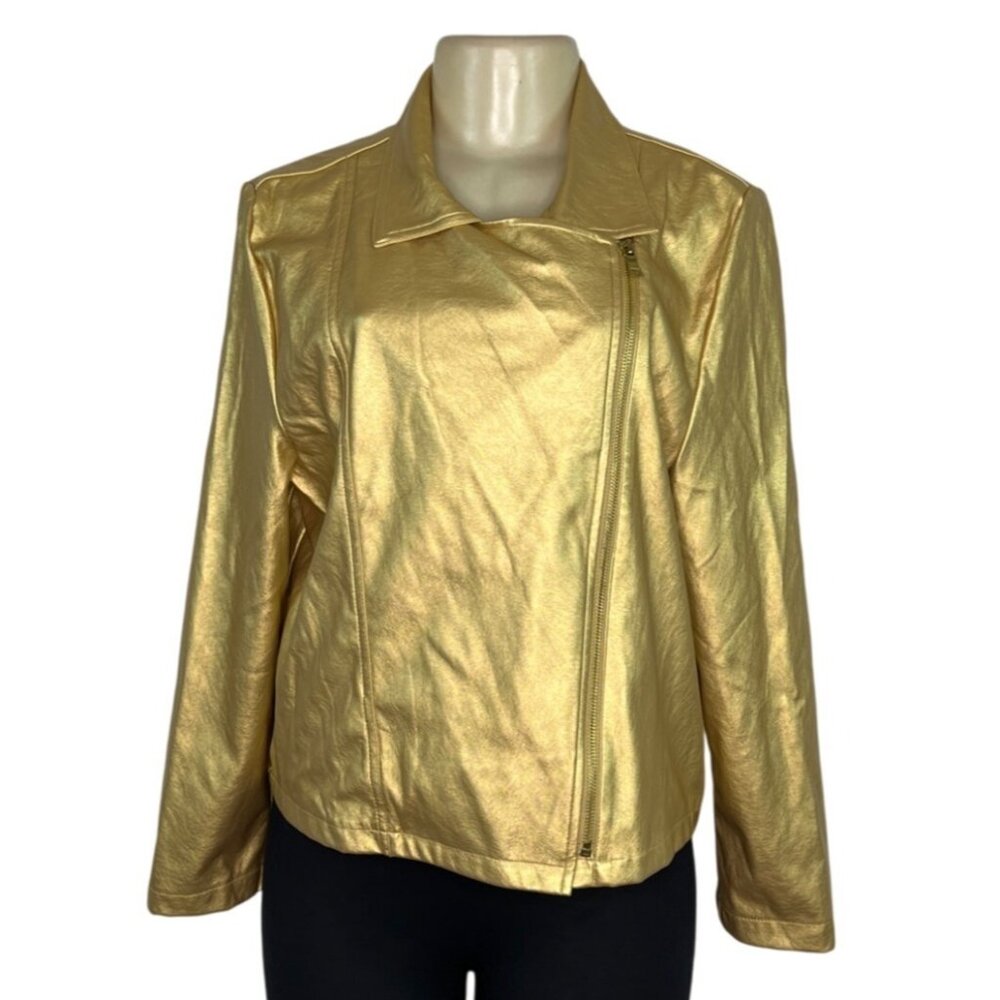 Obsess Metallic Gold Faux Leather Jacket Size PXXL